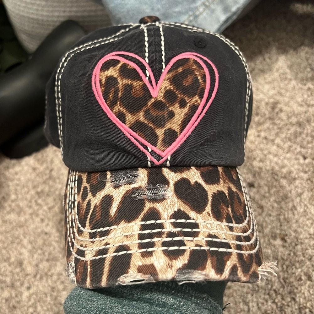 Black and Pink Heart Embroidered Hat